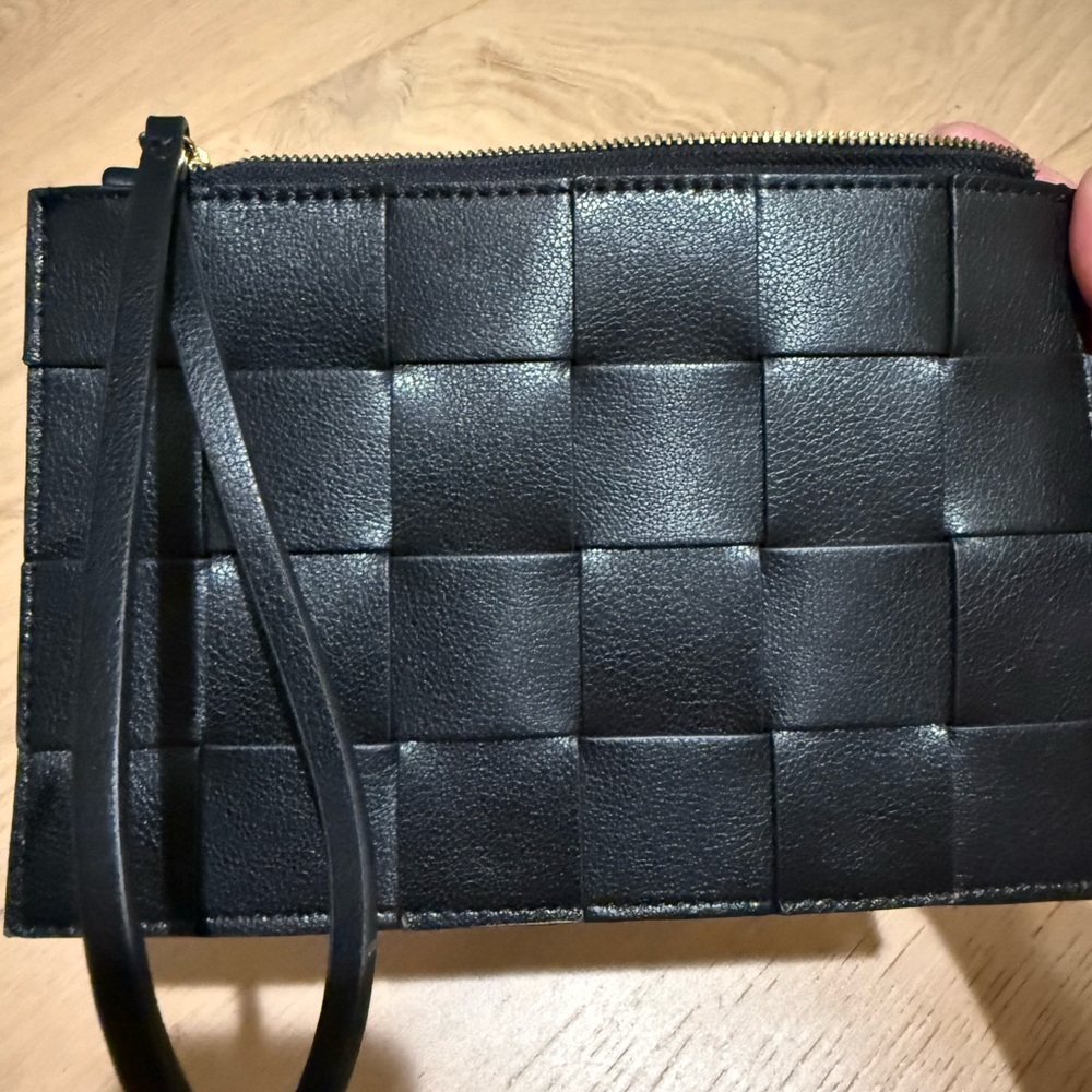 Black Woven Leather Wristlet
